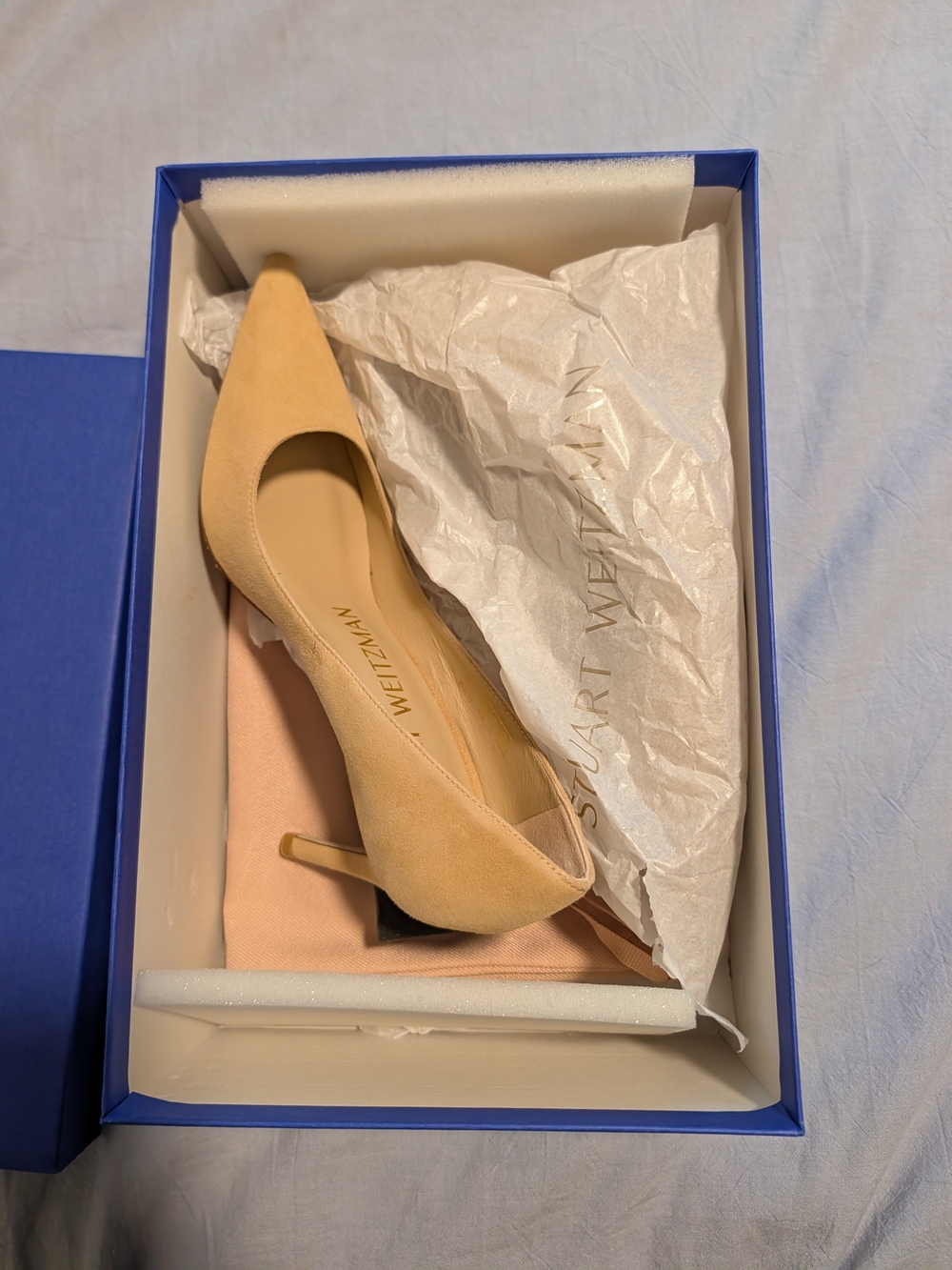 Stuart Weitzman Beige Suede Pointed Toe Pump